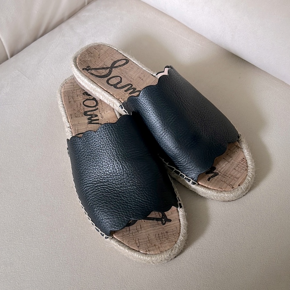 SAM EDELMAN Black Leather Slip On Sandals, 9.5